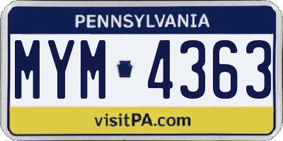 PA license plate MYM4363