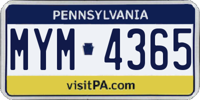 PA license plate MYM4365