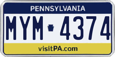PA license plate MYM4374
