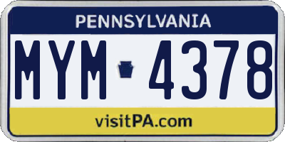 PA license plate MYM4378