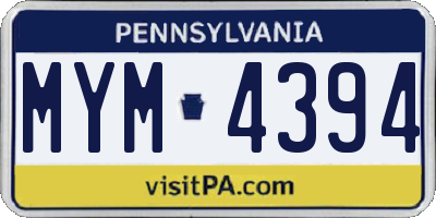 PA license plate MYM4394