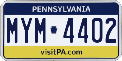 PA license plate MYM4402