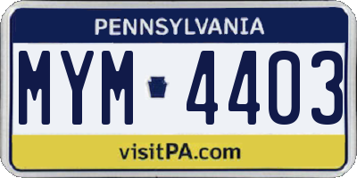 PA license plate MYM4403