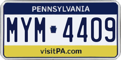PA license plate MYM4409