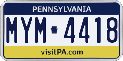 PA license plate MYM4418