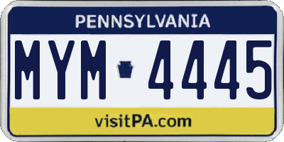 PA license plate MYM4445