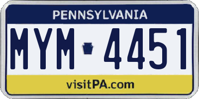 PA license plate MYM4451