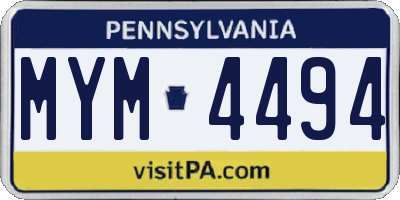 PA license plate MYM4494