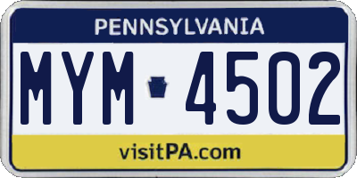 PA license plate MYM4502