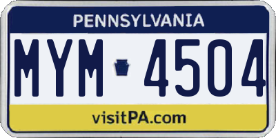 PA license plate MYM4504