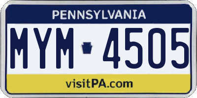 PA license plate MYM4505