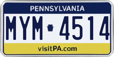 PA license plate MYM4514