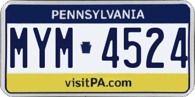 PA license plate MYM4524