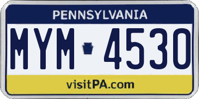 PA license plate MYM4530