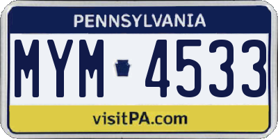 PA license plate MYM4533