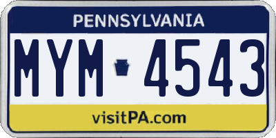 PA license plate MYM4543