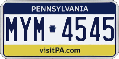 PA license plate MYM4545