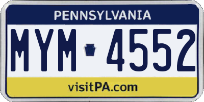 PA license plate MYM4552