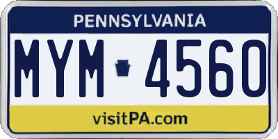 PA license plate MYM4560
