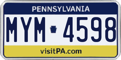 PA license plate MYM4598