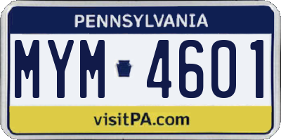 PA license plate MYM4601