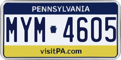 PA license plate MYM4605