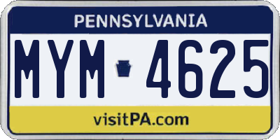 PA license plate MYM4625