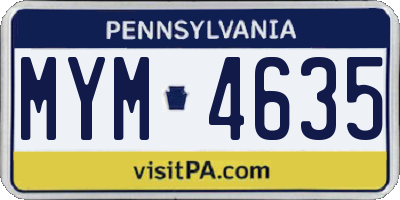 PA license plate MYM4635