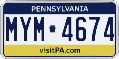 PA license plate MYM4674