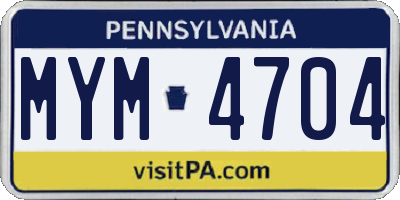 PA license plate MYM4704