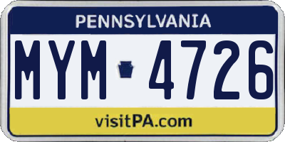 PA license plate MYM4726