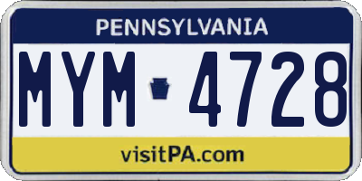 PA license plate MYM4728