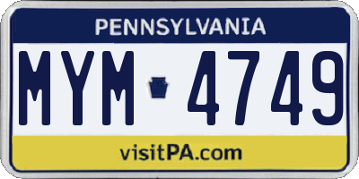 PA license plate MYM4749