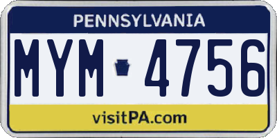 PA license plate MYM4756