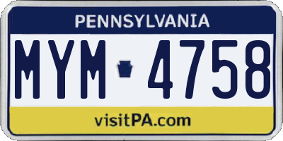 PA license plate MYM4758