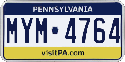 PA license plate MYM4764