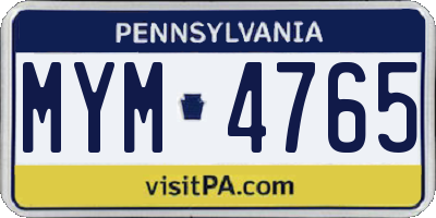 PA license plate MYM4765