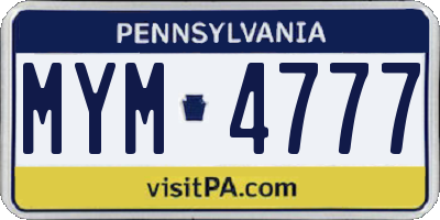 PA license plate MYM4777