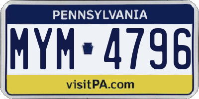 PA license plate MYM4796