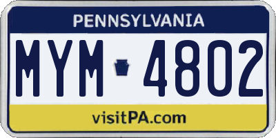 PA license plate MYM4802