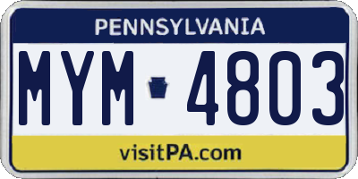 PA license plate MYM4803