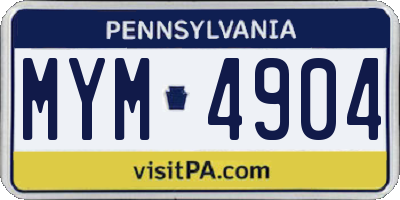 PA license plate MYM4904