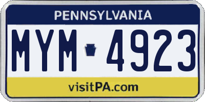 PA license plate MYM4923