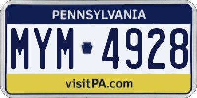 PA license plate MYM4928