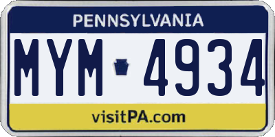 PA license plate MYM4934