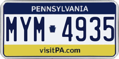PA license plate MYM4935