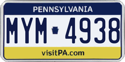 PA license plate MYM4938