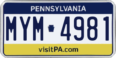 PA license plate MYM4981