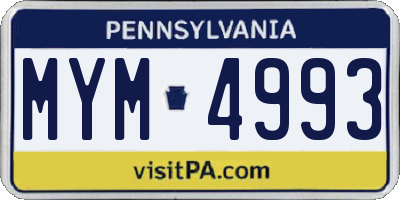 PA license plate MYM4993