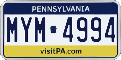 PA license plate MYM4994